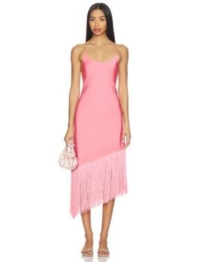 MORE TO COME Natalina Fringe Midi Dress in Pink